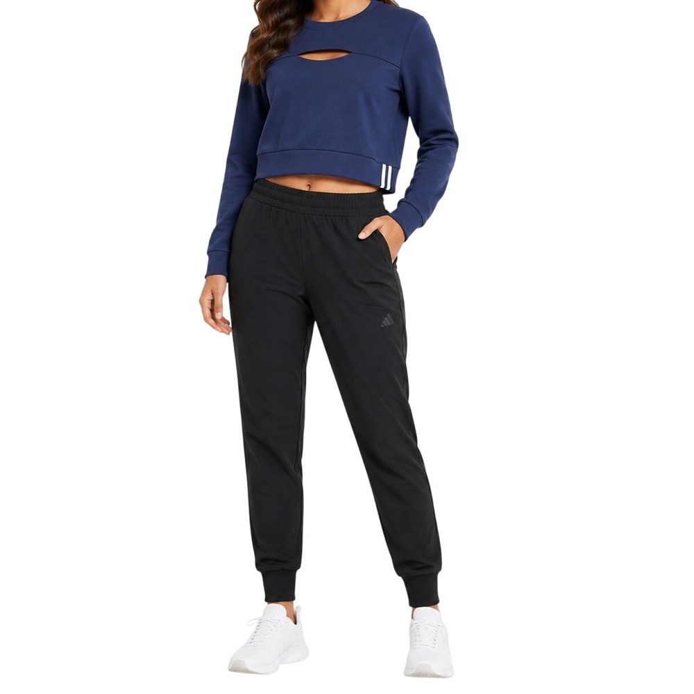 Adidas Cutout Sweatshirt Women Size S Blue Athleisure Cropped Pullover
